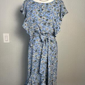Max Studio Blue Floral Ruffle Midi Dress